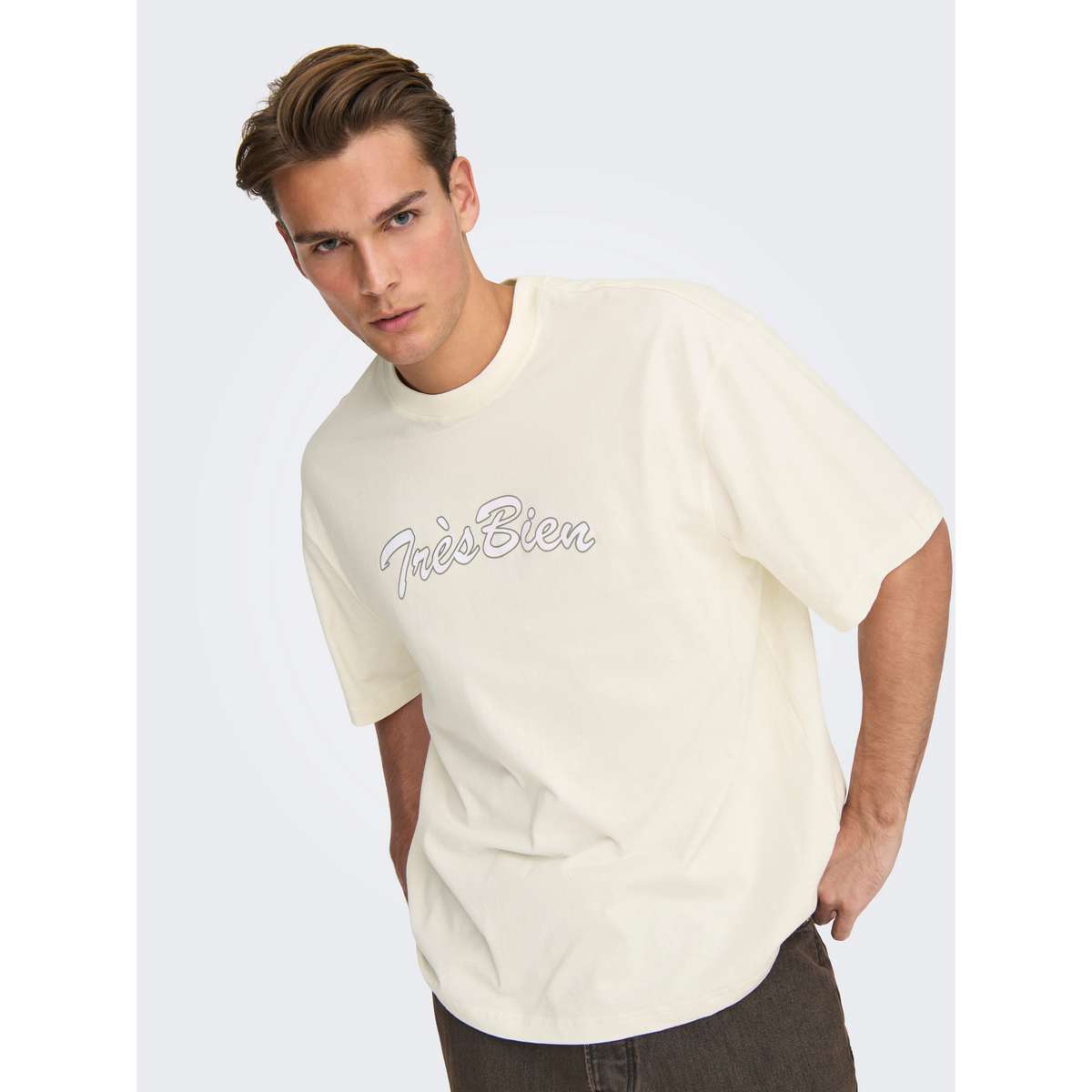 ONLY & SONS MEN΄S OVERSIZE FIT COTTON MALIK PARIS T-SHIRT 22036570  WHISPER WHITE  - Λευκό - XXL